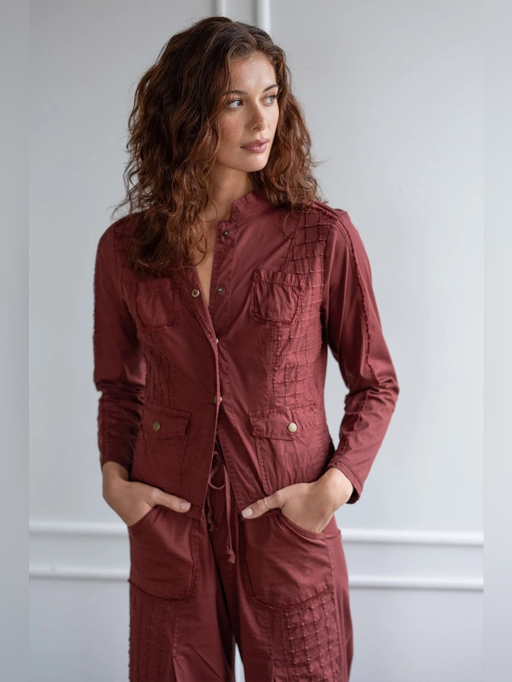 XCVI
MOUSA POPLIN GRID PINTUCK BLAZER